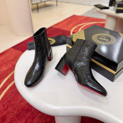 CHRISTIAN LOUBOUTIN 26S ANKLE BOOTS 55 MM IN BLACK CROCODILE EMBOSSED CALFSKIN