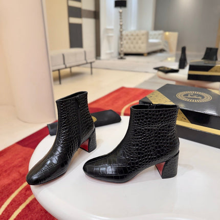 CHRISTIAN LOUBOUTIN 26S ANKLE BOOTS 55 MM IN BLACK CROCODILE EMBOSSED CALFSKIN