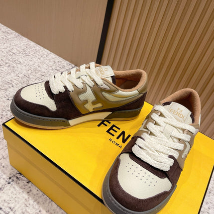 FENDI 25S MATCH SNEAKERS IN BEIGE CALFSKIN AND DARK BROWN SUEDE STYLE 8