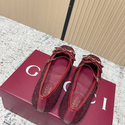 GUCCI 26S BALLET FLATS IN RED WITH CRYSTALS