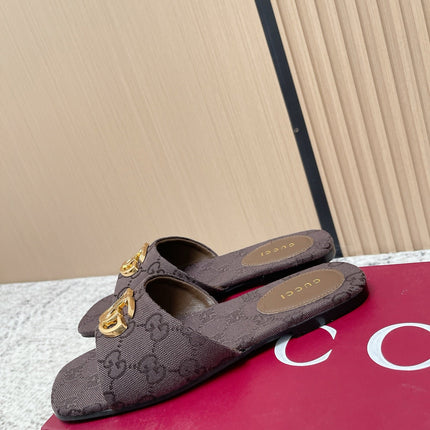 GUCCI 26S SLIDE SANDAL IN DARK BROWN CANVAS