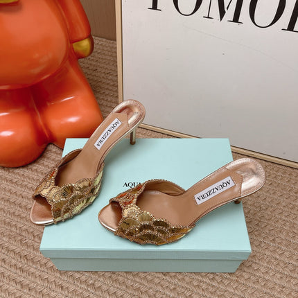 AQUAZZURA 26S GATSBY MULES 105 MM IN LIGHT GOLD SEQUINED