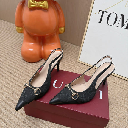 GUCCI 26S SLINGBACK HEELS 105 MM IN BLACK CANVAS MIX LAMBSKIN