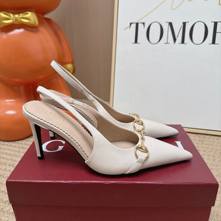 GUCCI 26S SLINGBACK HEELS 105 MM IN CREAM WHITE LAMBSKIN