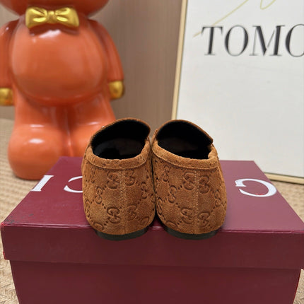 GUCCI 26S LOAFERS IN BROWN GG EMBOSSED SUEDE