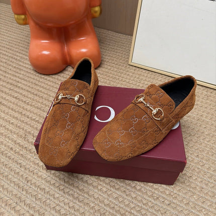 GUCCI 26S LOAFERS IN BROWN GG EMBOSSED SUEDE