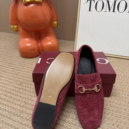 GUCCI 26S LOAFERS IN DARK RED GG EMBOSSED SUEDE