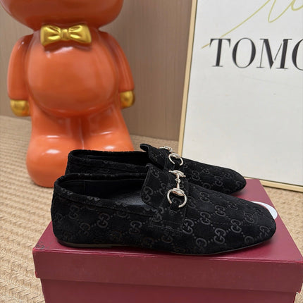 GUCCI 26S LOAFERS IN BLACK GG EMBOSSED SUEDE