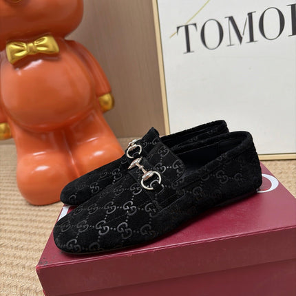 GUCCI 26S LOAFERS IN BLACK GG EMBOSSED SUEDE