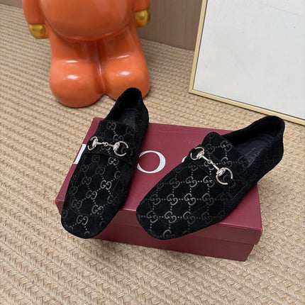 GUCCI 26S LOAFERS IN BLACK GG EMBOSSED SUEDE