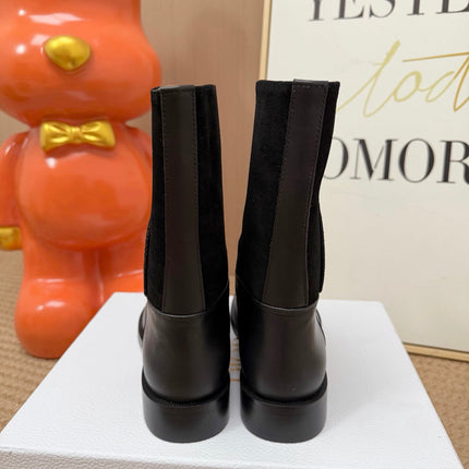 DIOR 26S MID CALF BOOTS IN BLACK CALFSKIN AND SUEDE WITH EMBROIDERED LOGO