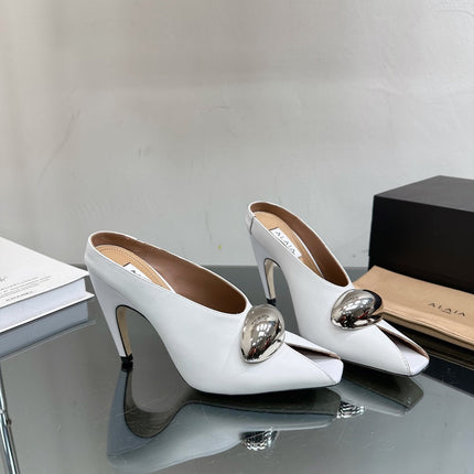 ALAIA AZZEDINE HIGH HEELS IN WHITE CALFSKIN WITH GOLD HARDWARE