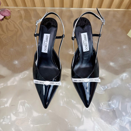 JIMMY CHOO 26S SLINGBACK HEELS 65 MM IN BLACK PATENT CALFSKIN