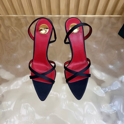 YSL 26S HIGH-HEELED SANDALS 90 MM IN BLACK SATIN