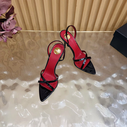 YSL 26S HIGH-HEELED SANDALS 90 MM IN BLACK GLOSSY CALFSKIN