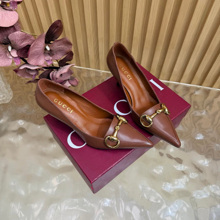GUCCI 26S HIGH HEELS 65 MM IN COGNAC BROWN SMOOTH LEATHER