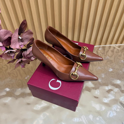 GUCCI 26S HIGH HEELS 65 MM IN COGNAC BROWN SMOOTH LEATHER