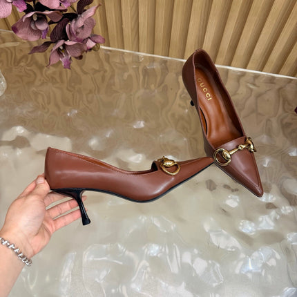 GUCCI 26S HIGH HEELS 65 MM IN COGNAC BROWN SMOOTH LEATHER