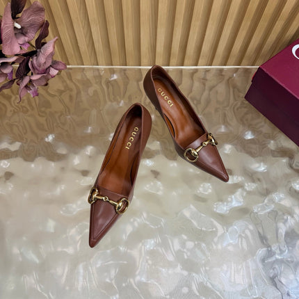 GUCCI 26S HIGH HEELS 65 MM IN COGNAC BROWN SMOOTH LEATHER