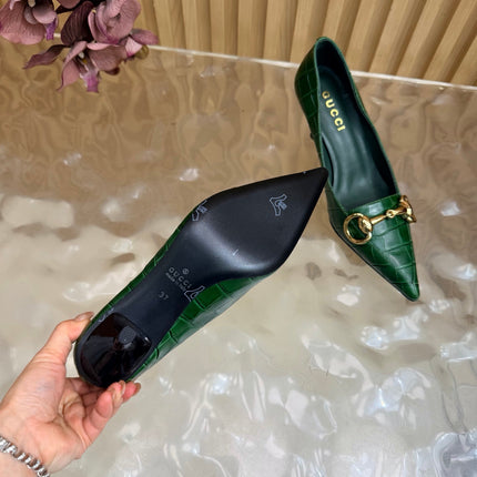GUCCI 26S HIGH HEELS 65 MM IN DARK GREEN CROC EMBOSSED LEATHER