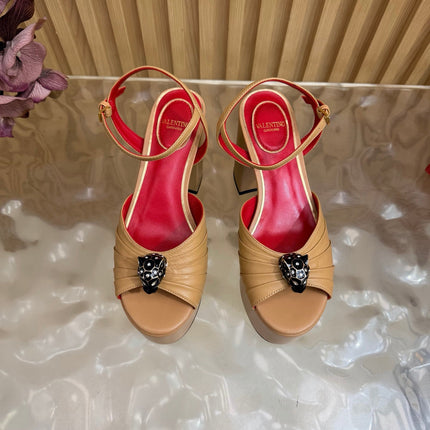 VALENTINO 26S PLATFORM SANDALS 110 MM IN DARK BEIGE GATHERED CALFSKIN
