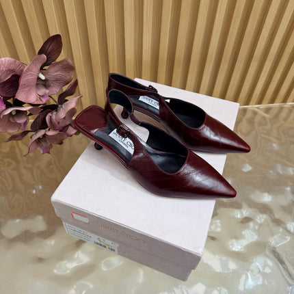 JIMMY CHOO 26S SLINGBACK PUMPS 65 MM IN WINE RED CALFSKIN