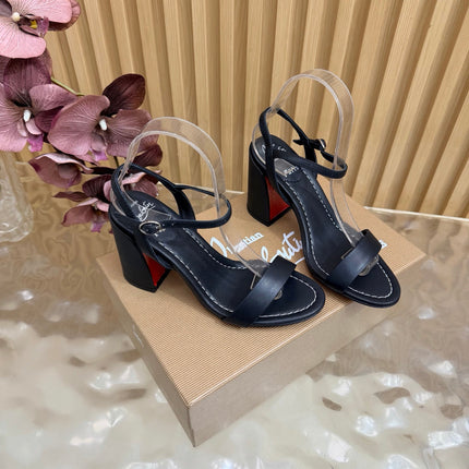 CHRISTIAN LOUBOUTIN 26S SQUARE-HEEL SANDALS 85 MM IN BLACK CALFSKIN