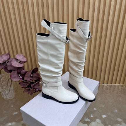 JIMMY CHOO 26S BROOKLYN KNEE BOOTS IN CREAM WHITE SMOOTH CALFSKIN