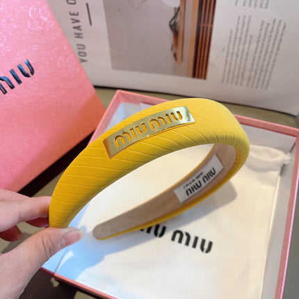 THICK HEADBAND IN YELLOW DIAGONAL LEATHER 425478