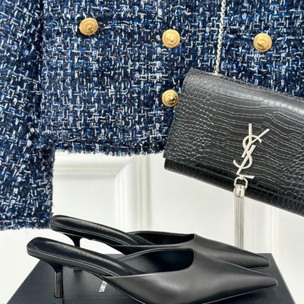 SL BARBARA MULES 55 BLACK CALFSKIN