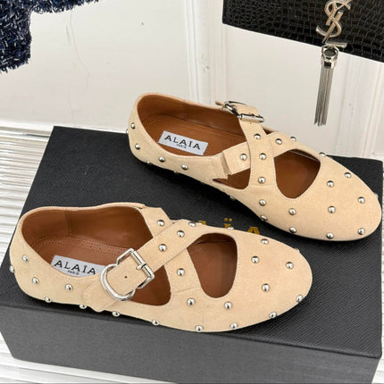 CROSSED STRAP BALLET FLATS IN TUSCAN BEIGE SUEDE