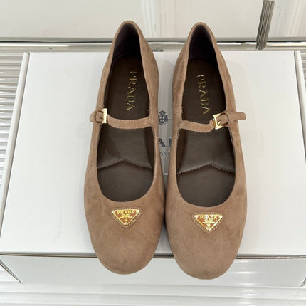 PRADA 25S SOFT PADDED BALLERINAS IN BROWN SUEDE