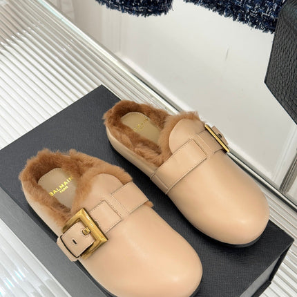 BALMAIN 26S ANTHEM MULES IN BEIGE CALFSKIN
