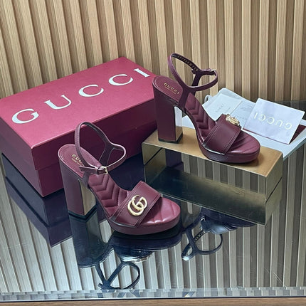 GUCCI 26S HIGH-HEEL SANDALS 125 MM IN DARK RED LAMBSKIN