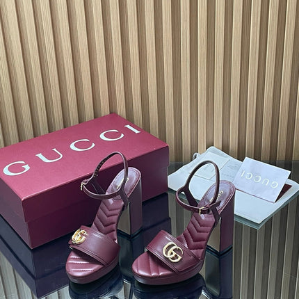 GUCCI 26S HIGH-HEEL SANDALS 125 MM IN DARK RED LAMBSKIN