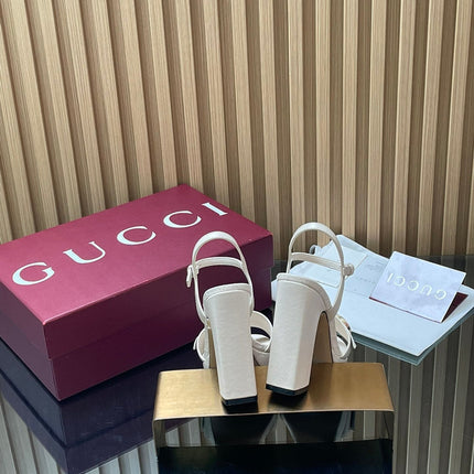 GUCCI 26S HIGH-HEEL SANDALS 125 MM IN WHITE LAMBSKIN