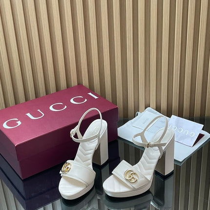 GUCCI 26S HIGH-HEEL SANDALS 125 MM IN WHITE LAMBSKIN
