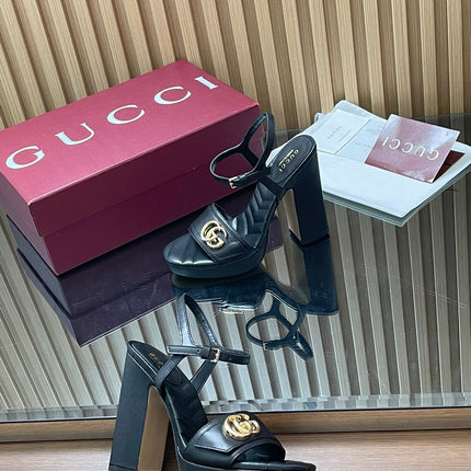GUCCI 26S HIGH-HEEL SANDALS 125 MM IN BLACK LAMBSKIN