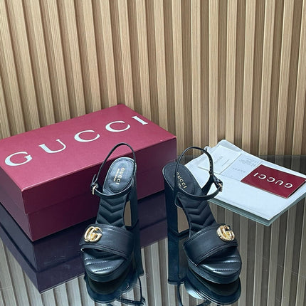 GUCCI 26S HIGH-HEEL SANDALS 125 MM IN BLACK LAMBSKIN