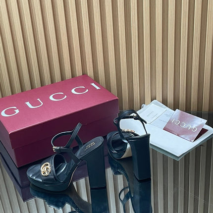 GUCCI 26S HIGH-HEEL SANDALS 125 MM IN BLACK LAMBSKIN