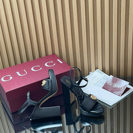 GUCCI 26S HIGH-HEEL SANDALS 125 MM IN BLACK LAMBSKIN