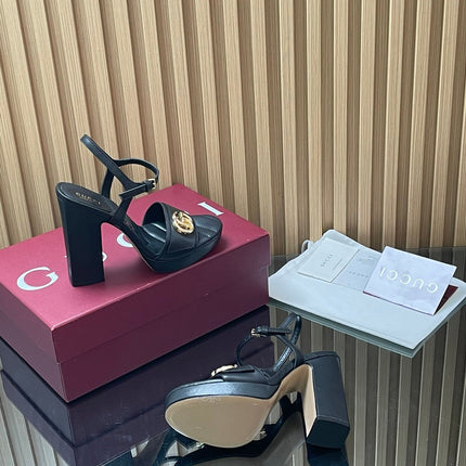 GUCCI 26S HIGH-HEEL SANDALS 125 MM IN BLACK LAMBSKIN