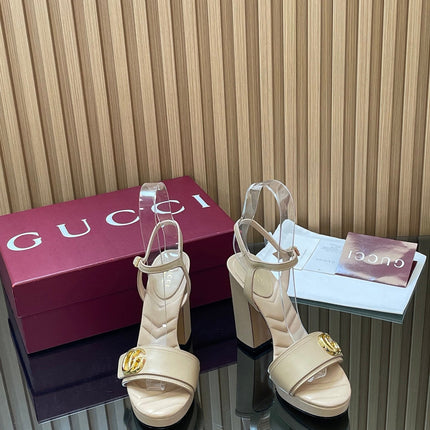 GUCCI 26S HIGH-HEEL SANDALS 125 MM IN BEIGE LAMBSKIN