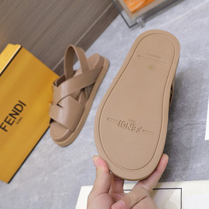 FENDI 26S FLAT SANDALS IN PALE BEIGE CALFSKIN