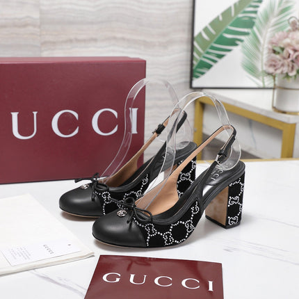 GUCCI 26S HEEL SLINGBACK PUMP 80 MM IN BLACK CALFSKIN AND SUEDE