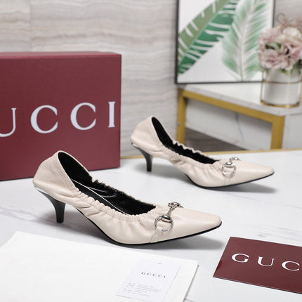 GUCCI 26S HORSEBIT GATHERED PUMPS 55 MM IN IVORY CALFSKIN