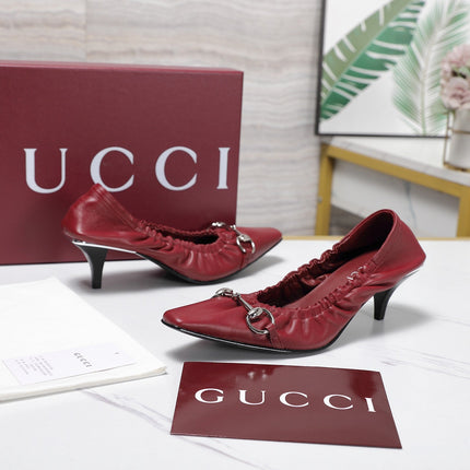 GUCCI 26S HORSEBIT GATHERED PUMPS 55 MM IN DARK RED CALFSKIN