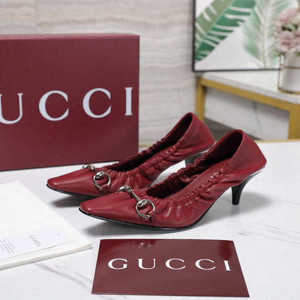 GUCCI 26S HORSEBIT GATHERED PUMPS 55 MM IN DARK RED CALFSKIN