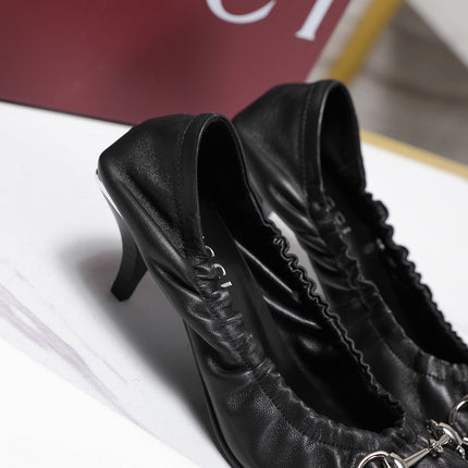 GUCCI 26S HORSEBIT GATHERED PUMPS 55 MM IN BLACK CALFSKIN