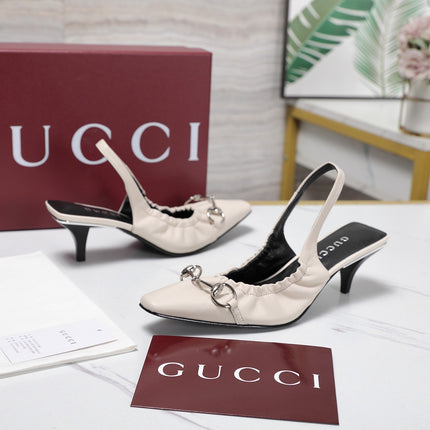 GUCCI 26S SLINGBACK HORSEBIT 55 MM IN IVORY CALFSKIN